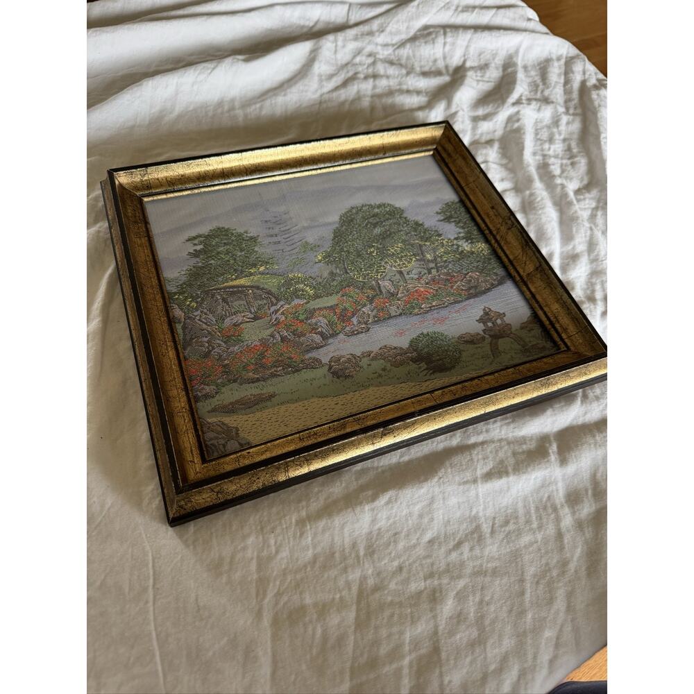 Framed Woven Silk Jacquard Oriental Wall Art Tapestry 11 x 13